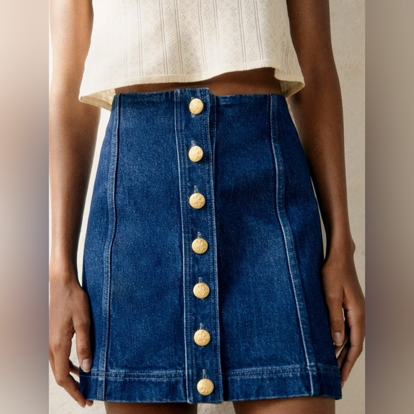 Sézane SAVINA denim button mini skirt size 10 - Picture 3 of 3